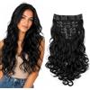 CAISHA XL 45cm 7 Pezzi Set CLIP IN EXTENSIONS Extensions Per I Capelli Posticcio Voluminoso Ondulato Nero CE1-1