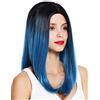 WIG ME UP - 1362-4330/2913 Parrucca donna Lunga Liscia Riga in mezzo Ombre hair Nero Blu