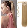 Cybelleza Coda Capelli Extension Coda di Cavallo Meches Estensioni per Capelli Lisci Naturali Clip Lunghi Sintetici Ponytail Wrap Around Posticci Parrucchino, Biondo/Sabbia Biondo