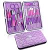 K Keiby Citom Tagliaunghie Set Professionale - Grooming Kit Strumenti per Manicure e Pedicure 16pcs con Box (Viola)