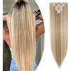 S-noilite Set 8pcs Clip in Hair Extensions Extension Clip Capelli Veri Testa Piena 18Clips Parrucchino 66cm Dritto Bionda sabbia e bionda candeggina