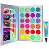 Afflano Palette Ombretti Makeup Colorati Neon +Primer, Afflano Professionali Uv Blacklight Eyeshadow Palette Glitter,Pigmentati Arcobaleno Blu Rosso Arancione Viola Verde Accesi
