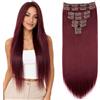 CAISHA XL 60cm Estensioni A Clip SET XL Da 7 Pezzi Liscio Estensioni Dei Capelli Resistenti Al Calore Pezzo Di Capelli Bordeaux CE27