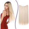 Silk-co 50cm Extension Capelli Finti Filo Invisibile Fascia Unica per Capelli Lisci Hair Extension con Filo Trasparente-Biondo Cenere Mix Biondo Sbiancante