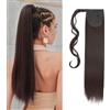 S-noilite Extension Capelli Veri Coda di Cavallo Arrotolare Ponytail Parrucchino Ombre Hair Extensions 58cm Dritto - Marrone scuro