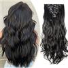 S-noilite Set 8pcs Clip in Hair Extensions Extension Clip Capelli Veri Testa Piena 18Clips Parrucchino 60cm Riccio Nero scuro