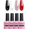 AIMEILI Smalto Semipermanente Unghie Rosso Kit, 4colori 10ml Classico Smalto Unghie Bianco Rosso Nero in Gel Soak Off UV LED - Lunga Durata & Facile da Usare Nail Art Gel Polish Gift Set