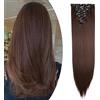 S-noilite Set 8pcs Clip in Hair Extensions Extension Clip Capelli Veri Testa Piena 18Clips Parrucchino 66cm Dritto Marrone medio