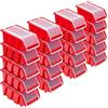 PAFEN Set di 20 scatole impilabili con coperchio, 155 x 100 x 70 mm, contenitori a vista, colore rosso