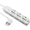 Electraline 62048 Multipresa 9 Posti, 3 Polivalenti, 6 Bivalenti 10/16A, Cavo 2 m, Spina Piccola 10A, Bianco