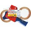 tesapack Set Dispenser Manuale con 2 Rotoli tesapack Strong Trasparenti, Dispenser Professionale in Metallo e Plastica, Nastro Adesivo Forte da Imballaggio 66 m x 50 mm