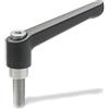 Ganter Normelemente GN 300,1-45-M5-25-SW 1-45-M5-25-SW leve di bloccaggio regolabile con vite in acciaio inox, rivestimento strutturato, nero, filo: 5x25mm
