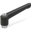 Ganter Normelemente GN 300,1-45-M5-SW 1-45 M5 SW leve di bloccaggio regolabile con acciaio inox Boccola filettata, rivestimento strutturato, nero, lunghezza della maniglia: 45mm Filetto: M5