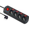 Electraline 61912 Multipresa 4 Posti Polivalenti Schuko, 4 Interruttori Indipendenti, 4 Prese Universali, Cavo di 1.5 m, Nero