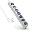 Ewent Multipresa a 6 Posti, Ciabatta Elettrica con 6 Prese Italiane 10A e Schuko (Tedesche) - Spina Italiana 10A - Potenza 250V/2500W - Cavo da 3 Metri, Prese Angolate a 45°