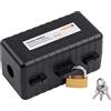 Meister 7436120 - Cassetta di sicurezza per interni, 120 x 60 x 60 mm, IP20, per cavi fino a 18 mm di spessore, con lucchetto e chiavi, per cassaforte Euro e Schuko, colore: Nero
