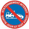 AUA SIGNALETIQUE - Panneau Stationnement Interdit, Sortie Jour et Nuit 24h/24 - Ø 200 mm, PVC 1.5mm
