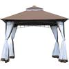 Outsunny Gazebo da Giardino 3x3m con Zanzariera, Tetto a 2 Livelli e Struttura in Metallo Marrone