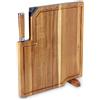 ECHTWERK Set 3 in 1 Acacia con affilacoltelli Integrato e Coltello da Cucina (20 cm), Tagliere da Portata per Cucinare e Tagliare, Argento, Colore del Legno, 35,8 x 3,5 x 41,5cm