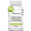 Vitaminact Curcuma Piperina Plus Zenzero Vitamina C-130 cpr-Altissimo Dosaggio Naturale Di Estratto Curcuma 1280,00Mg-Curcumina 200,00Mg-Piperina 10,00Mg-Potente e Veloce Brucia Grassi-Antinfiammatorio