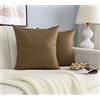 GIRASOLE HOME Coppia Federe Cuscini in Simil Lino Antiacaro e Ipoallergenico Per Divano e Letto Copricuscini Arredamento Casa con Zip Invisibile 2 pezzi (45x45cm, Marrone)