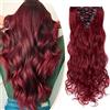 S-noilite Set 8pcs Clip in Hair Extensions Extension Clip Capelli Veri Testa Piena 18Clips Parrucchino 60cm Riccio Maroon mix rosso scuro