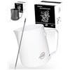 Pro@Home43® Bricco Latte professionale, Bricco per Latte in Acciaio Inox, lattiera per cappuccino 350 ml in bianco con penna Latte Art e confezione regalo