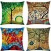 NIULAA Fodere per Cuscini 40x40 cm Set da 4 Fodere Cuscini Alberi Colorati Quadrati Copricuscini per Divano in Lino per Federe del Divano del Soggiorno