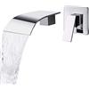 SHANFO Rubinetto Muro Cascata Rubinetto Monocomando per Lavello Ottone Rubinetto Montaggio A Parete a 2 fori per Lavabo o vasca da Bagno con Rubinetto Miscelatore in Ottone con Bocca Larga 12,5 cm