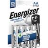 Energizer Ultimate Lithium AA (Pacco da 4) Pile 1,5V - Le batterie AA di più lunga durata al mondo - 25 anni di conservazione - 100% imballaggio riciclabile privo di plastica