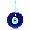 MYSTIC JEWELS - Vetro contro il male degli occhi, blu e bianco, occhio turco grande 12 cm circa con foro, ciondoli di buona fortuna da appendere alla parete