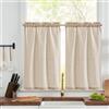 TOPICK Tende a righe in lino con strisce, opache, per cucina, sala da pranzo, bagno, piccola finestra, 65 x 90 H (cm) marrone su beige