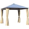 Outsunny Gazebo da Giardino 2.94x2.94m con Tetto in Policarbonato e Zanzariere, Struttura in Alluminio, Caffè e Khaki|Aosom