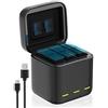 Jeebel Caricabatterie per GoPro Hero 12/11/10/9 Black 3-Canali Caricabatteria con Ricarica Rapida 2,4A e Cavo USB-C — Completamente Compatibile Con Batterie Originali di GoPro Hero (Senza Batteria)