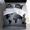 CLQPYQ Set Copripiumino Matrimoniale Invernale 240X220cm, Stampati in Mappa del Mondo Grigio 3D, 3 Pezzi Set di Biancheria da Letto in Microfibra : 1 Copripiumino E 2 Federe, per Bambini/Adulti