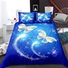 Sticker Superb Set Copripiumino King Size 220x240 cm Ragazza Donna Fantasia Stampa Farfalla Starlight Blu Viola Bianco e Nero Elegante Set di Biancheria da Letto con Federa (Blu,220 x 240 cm)