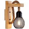 EmyTock Wood Retro Industry Lampada da parete in legno con paralume (lampadina a vite E27 60W inclusa)