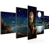 Runa Art - Quadri Africa Leone 200 x 100 cm 5 Pezzi XXL Decorazione Murale Design Blu 022951a