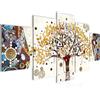 Runa Art - Quadri Gustav Klimt Albero Della Vita 200 x 100 cm 5 Pezzi XXL Decorazione Murale Design Colorato 004651a
