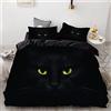 DOTBUY-Shop Set di Biancheria da Letto di Matrimoniale 4 Pezzi, DOTBUY 3D Stampa Microfibra Set Copripiumino con Cerniera + Lenzuola Piane e 2 federe per Ragazzo Ragazza (220x240cm,Nero Gatto)