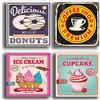 Printerland Quadri Moderni 4 pezzi 30x30 cm stampa su tela canvas - quadro moderno Arredamento vintage Negozio Bar Pizzeria Ristorante Caffè Pizza Birra Pub Cupe Cake Donuts gelateria gelato