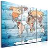 B&D XXL - Lavagna Di Sughero per Puntine - Mappa Mondo 120x80 cm 3 Pezzi - Bacheca Sughero da Parete & Quadri Componibili in un Uno - Grande Decorativo per Parete per le Note - Terra k-C-0035-p-h