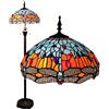 Octu24M Lampada da terra decorativa in vetro colorato di personalità classica in stile classico da 16 pollici con libellula europea da 16 pollici