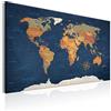 B&D XXL - Lavagna Di Sughero per Puntine - Mappa Mondo 120x80 cm 1 Pezzo - Bacheca Sughero da Parete & Quadro su tela in un Uno - Grande Decorativo per Parete per le Note - Geografica k-C-0048-p-b