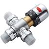 Gangang Valvola Miscelatrice Temperata in Ottone Massiccio Senza Piombo - Connessioni Maschio G1/2 Pollici Con Valvola di Ritegno (Termostatica)