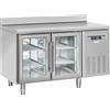 CoolHead Tavolo Refrigerato GN1/1 in acciaio inox con porta a vetro Modello QRG2200 Refrigerazione ventilata 2 Porte autochiudenti a vetro con alzatina