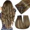 Easyouth Clip Extension Capelli Veri Extension Clip Capelli Umani Colore Castano Medio Mix Miele Biondo e Castano Medio 16 pollice 120g Ombre Extensions Capelli Veri Clip