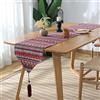 FANSU Runner da Tavola Etnico, Mandala Boho Fatto a Mano Cotone e Lino con Nappe Decorazione Moderno Nordico Semplice Classico per Tavolo Lungo Decorazioni per la Casa, Feste (33×140cm,Rosso)