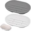 KYSUN 2 Pezzi Portasapone in Silicone, Porta Saponette Drenante, Antiscivolo Facile da Pulire per Doccia, Cucina, Ripiano, Bagno e Viaggi (Grigio e Bianco)