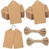 jijAcraft Etichette in Carta Kraft Tag Regalo Cartoncino 10x5CM, 100 pezzi e Spago di Iuta, per Bomboniere Compleanno Natale Artigianato (Marrone)